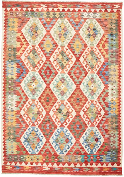Tappeto Kilim Afghanistan Geometrico Rosso Beige 176x248 Cm