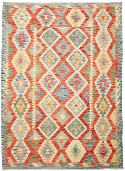 Tappeto Kilim Afghanistan Geometrico Terracotta Azzurro 174x239 Cm