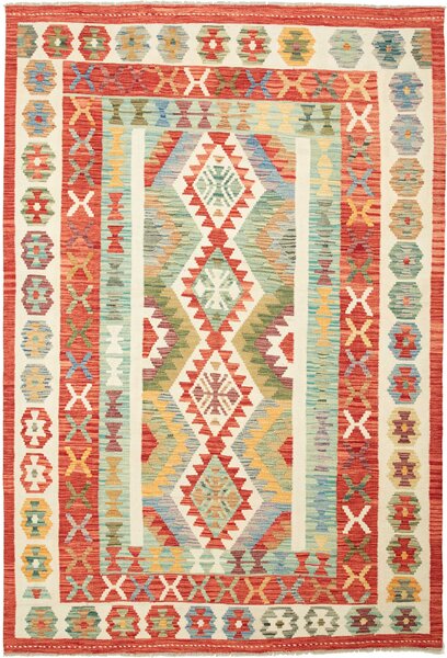 Tappeto Kilim Afghanistan Geometrico Multicolore Rosso 167x250 Cm