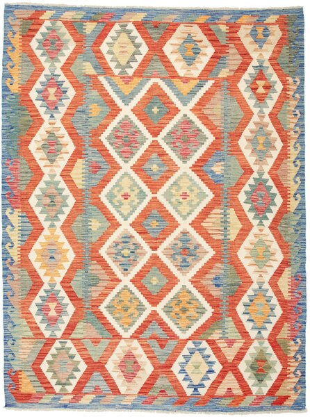 Tappeto Kilim Afghanistan Astratto Arancio Azzurro 180x239 Cm
