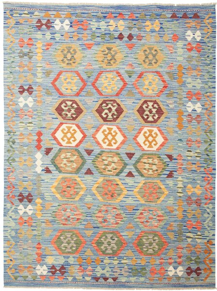 Tappeto Kilim Afghanistan Geometrico Azzurro Policromo 170x230 Cm