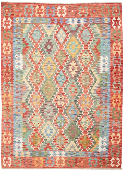 Tappeto Kilim Afghanistan Astratto Rosso Azzurro 178x240 Cm