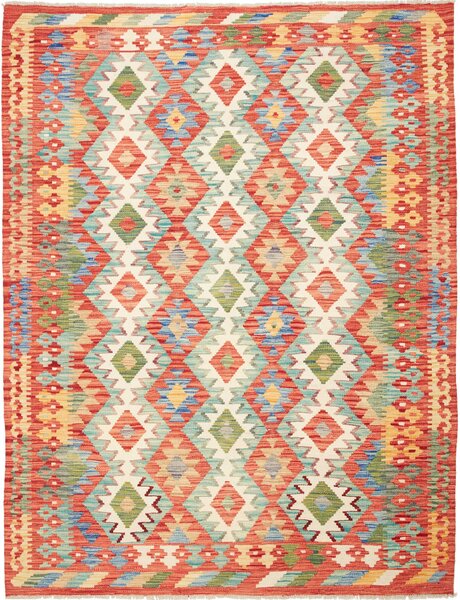 Tappeto Kilim Afghanistan Geometrico Rosso Azzurro 171x230 Cm
