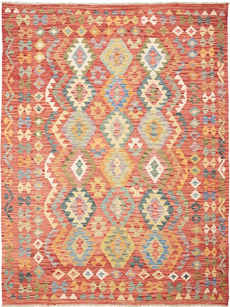 Tappeto Kilim Afghanistan Astratto Rosso Mattone Multicolore 173x230 Cm