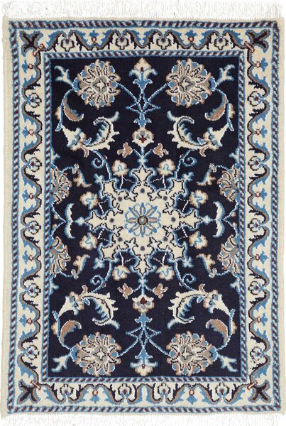 Tappeto Nain Kashmar Persia Medaglione Blu Scuro Crema 60x90 Cm