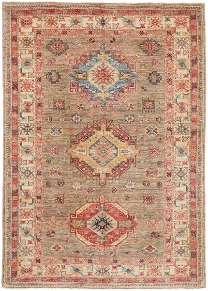 Tappeto Kazak Fine Pakistan Tribale Beige Rosso 147x210 Cm
