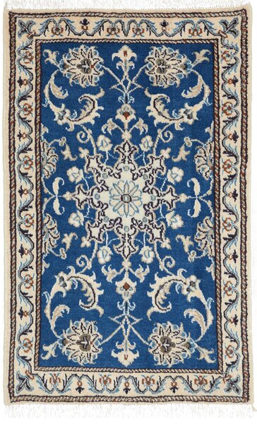 Tappeto Nain Kashmar Persia Medaglione Blu Crema 60x90 Cm