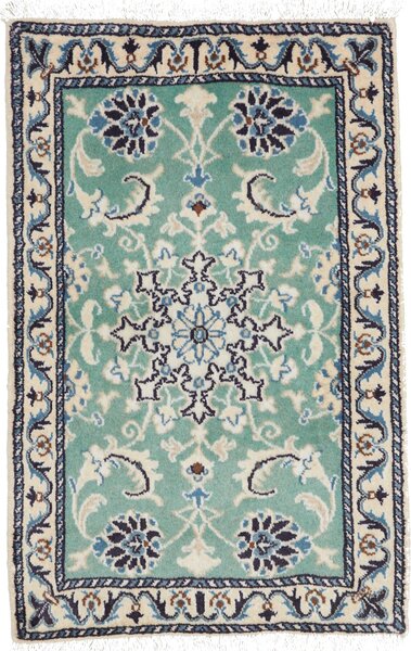 Tappeto Nain Kashmar Persia Medaglione Verde Acqua Crema 60x90 Cm