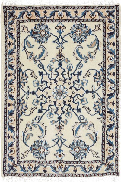Tappeto Nain Kashmar Persia Medaglione Avorio Blu 60x90 Cm