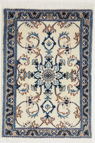 Tappeto Nain Kashmar Persia Medaglione Crema Blu 60x90 Cm