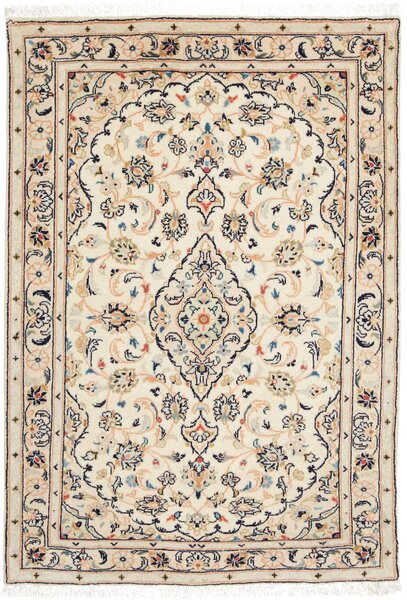 Tappeto Kashan Fine Persia Medaglione Crema Blu 102x148 Cm