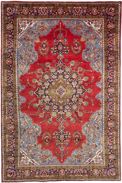 Tappeto Sarough Persia Medaglione Rosso Azzurro 220x338 Cm