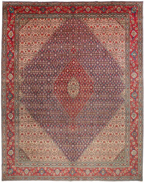 Tappeto Tabriz Persia Floreale Rosso Blu 303x383 Cm