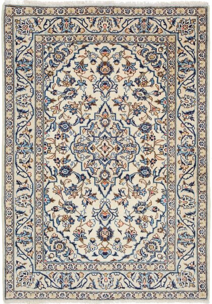 Tappeto Kashan Fine Persia Medaglione Avorio Blu 100x144 Cm