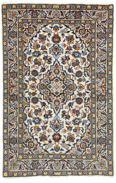Tappeto Kashan Fine Persia Medaglione Crema Blu 100x152 Cm