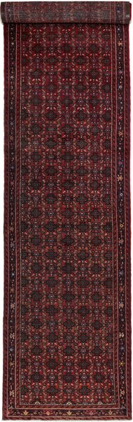 Tappeto Hamadan Persia Geometrico Rosso Scuro Blu 120x510 Cm