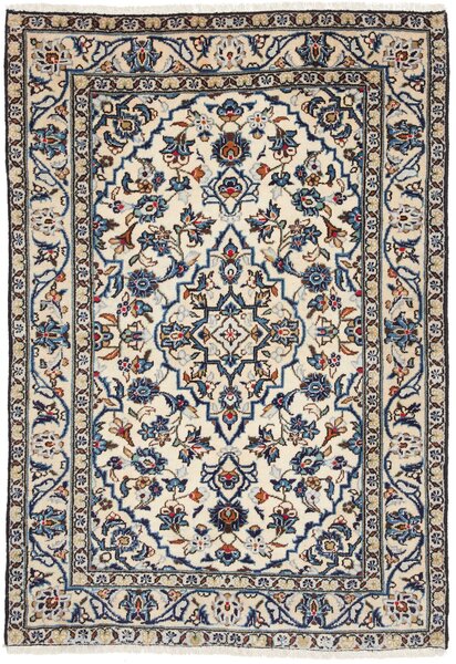 Tappeto Kashan Fine Persia Medaglione Crema Blu 100x144 Cm