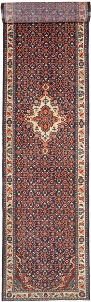 Tappeto Hamadan Persia Geometrico Blu Rosso 118x520 Cm