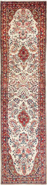 Tappeto Hamadan Persia Floreale Crema Rosso 94x368 Cm