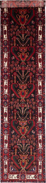Tappeto Hamadan Persia Astratto Blu Notte Rosso 102x477 Cm