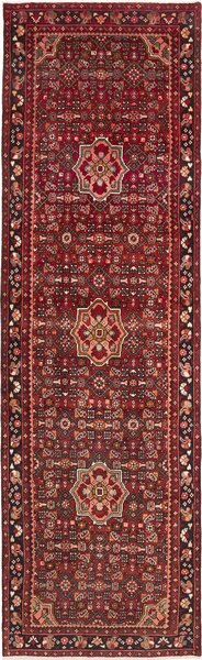 Tappeto Hamadan Persia Astratto Rosso Bordeaux Nero 116x392 Cm