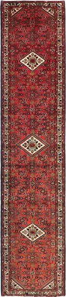 Tappeto Hamadan Persia Astratto Rosso Crema 90x405 Cm