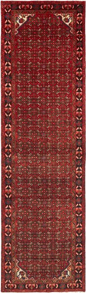 Tappeto Hamadan Persia Geometrico Rosso Bordeaux Blu 117x412 Cm