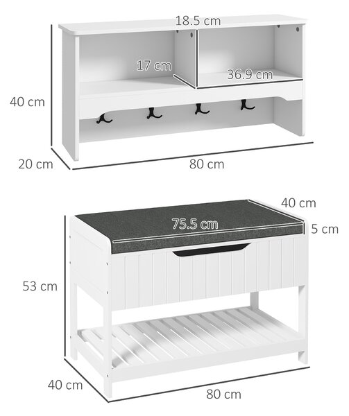 HOMCOM Appendiabiti 5 In 1 Con Scarpiera E Panca, Design Industriale Grigio, Ganci E Pannello A Rete, Per Corridoio E Ingresso - 4