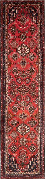 Tappeto Hamadan Persia Geometrico Rosso Blu 103x425 Cm