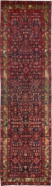 Tappeto Hamadan Persia Geometrico Blu Rosso 115x426 Cm