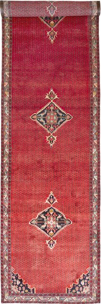 Tappeto Hamadan Persia Astratto Rosso Blu 130x500 Cm