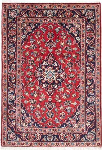 Tappeto Kashan Fine Persia Medaglione Rosso Blu Scuro 97x146 Cm