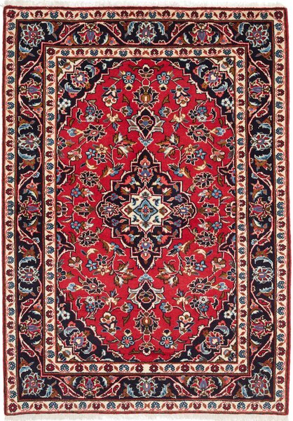 Tappeto Kashan Fine Persia Medaglione Rosso Blu Scuro 100x145 Cm