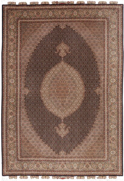 Tappeto Tabriz 50 Raj Mahi Persia Medaglione Marrone Scuro Beige 207x302 Cm