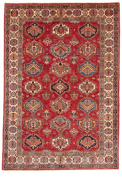Tappeto Kazak Fine Pakistan Astratto Rosso Blu 143x205 Cm