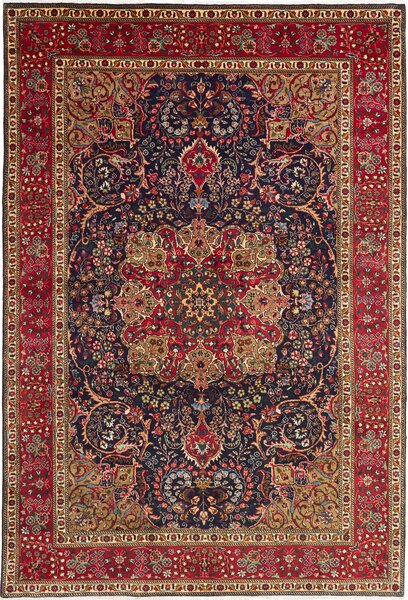 Tappeto Tabriz Persia Medaglione Blu Rosso 205x300 Cm