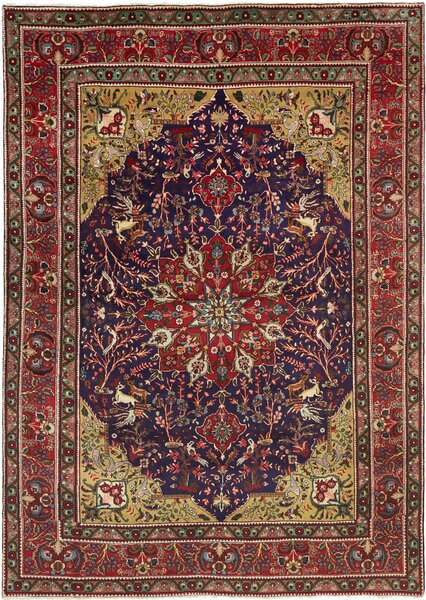 Tappeto Tabriz Persia Medaglione Blu Rosso 200x283 Cm