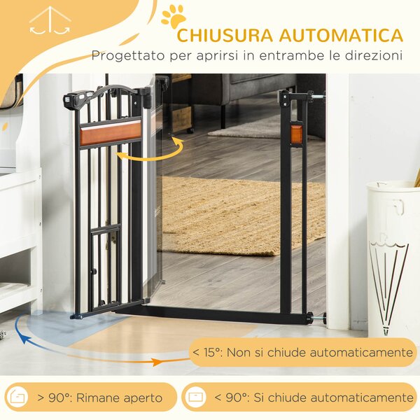 PawHut Cancellino per Cani con Fissaggio a Pressione, Barriera di Sicurezza Estensibile da 74-80cm con Chiusura Automatica, Nero|Aosom