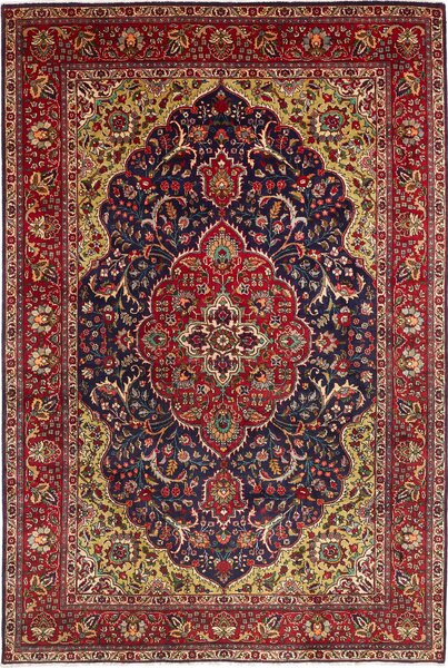 Tappeto Tabriz Persia Medaglione Blu Rosso 200x293 Cm