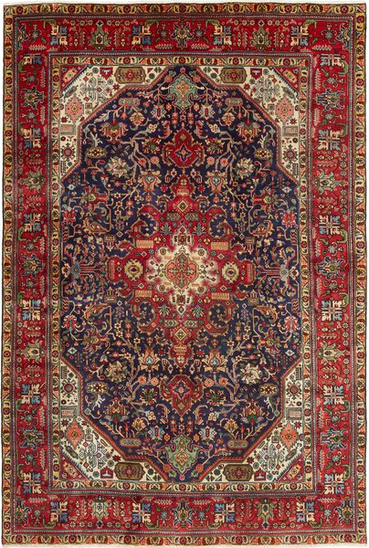 Tappeto Tabriz Persia Medaglione Blu Rosso 197x292 Cm
