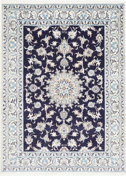 Tappeto Nain Kashmar Persia Medaglione Blu Notte Crema 150x200 Cm