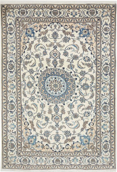 Tappeto Nain Kashmar Persia Medaglione Avorio Blu 198x295 Cm