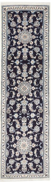Tappeto Nain Kashmar Persia Floreale Blu Notte Avorio 80x290 Cm