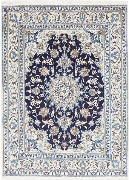 Tappeto Nain Kashmar Persia Medaglione Blu Scuro Avorio 147x200 Cm