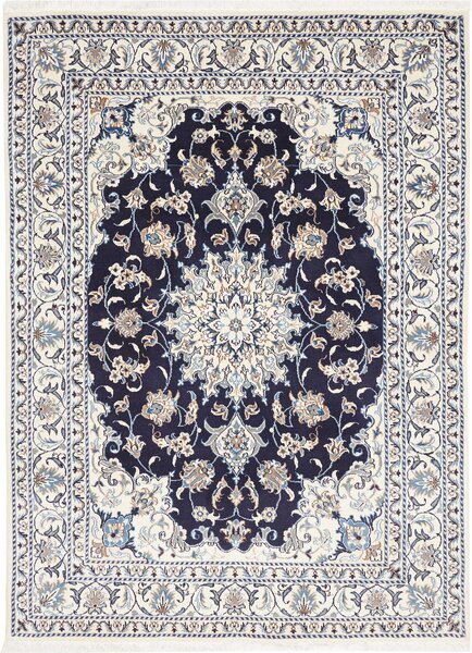 Tappeto Nain Kashmar Persia Medaglione Blu Scuro Crema 150x210 Cm