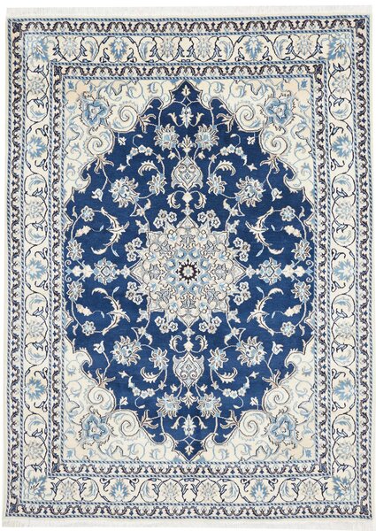 Tappeto Nain Kashmar Persia Medaglione Blu Crema 170x240 Cm