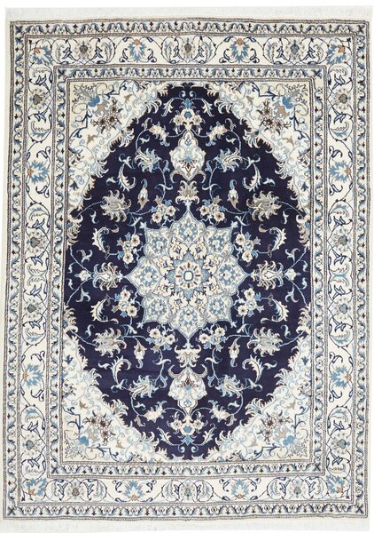 Tappeto Nain Kashmar Persia Medaglione Blu Bianco 168x234 Cm