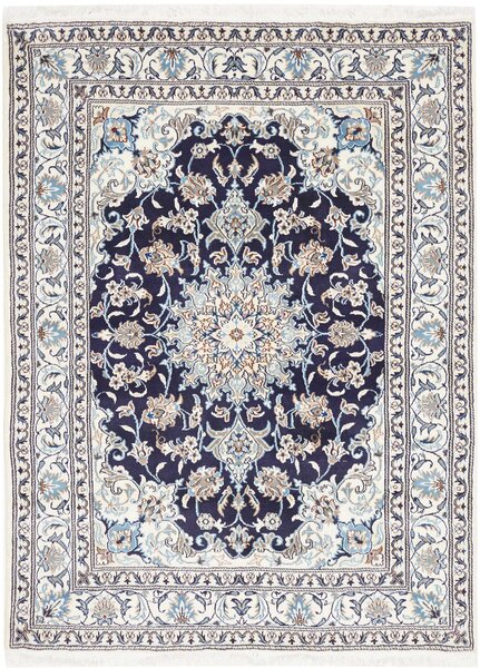 Tappeto Nain Kashmar Persia Medaglione Blu Notte Crema 148x200 Cm