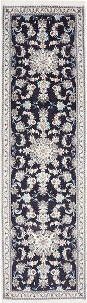 Tappeto Nain Kashmar Persia Medaglione Blu Scuro Crema 80x287 Cm