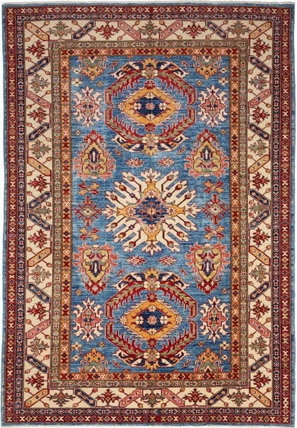 Tappeto Kazak Fine Pakistan Geometrico Blu Rosso 168x239 Cm